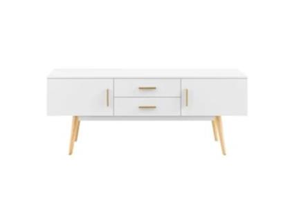 Móvel para TV com 2 Portas e 2 Gavetas Estilo Escandinavo 140X40X56 cm Branco 030005867 MOBIKASA
