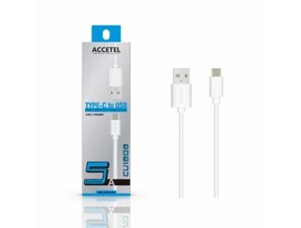 Cabo ACCETEL Type-C Cu-1608 para Xiaomi Redmi 10C RápidaVelocidade de Carregamento. 1M. 5A. 24W (Branco)