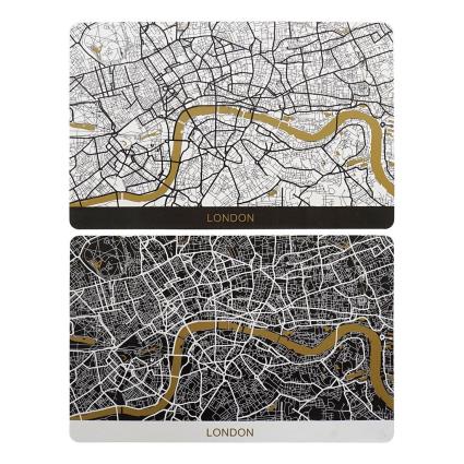 Individuais  London Branco Preto Polipropileno (PP) (2 pcs) (43.5 x 28.5 x 28.5 cm)