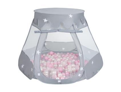 SELONIS Tenda de Brincar para Bebés com Bolas de Plástico Tenda 105X90Cm/300 Peças Bolas para Crianças Cinzento:Rosa Pó/ Pérola/Transparente