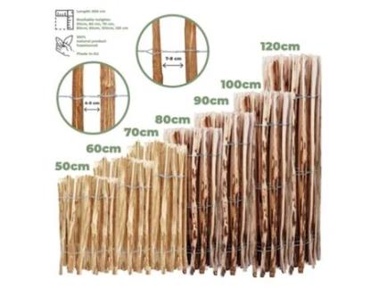 Cerca BOGATECO Castanha Avelã Cerca de Madeira com 80 Cm de Altura e 500 Cm de Comprimento Distância Entre Ripas 7-8 Cm