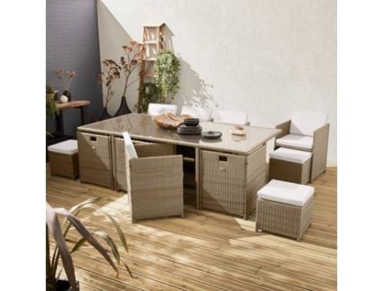 Conjunto de Mobiliário de Jardim SWEEEK Vabo (8 a 12 Lugares - Bege - Mesa Embutida)
