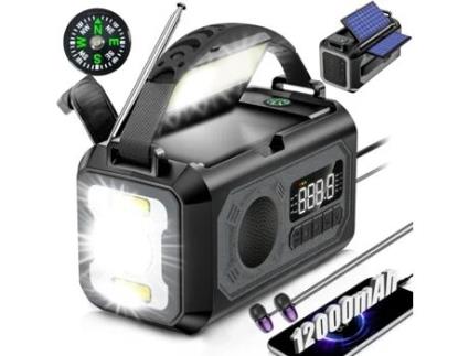 Rádio Meteorológico de Emergência com Manivela e Lanterna Sos Alerta Bússola Luz de Leitura para Uso Exterior SIURN