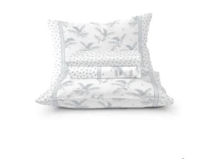 Conjunto Lençóis Algodão 220X280Xm Branco E Azul Larim