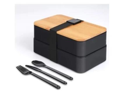 Caixa de Almoço Japonesa com Compartimentos Inclui 3 Utensílios Tampa em Bambu Ideal para Escola e Trabalho para Crianças e Adultos MEOIRUERY