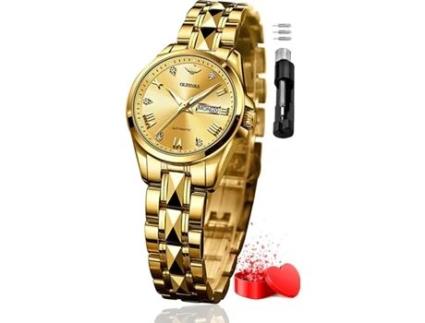 VEANXIN Relógio Feminino de Cristal de Safira com Diamante Mecânico de Aço de Tungstênio À Prova D'Águaouro