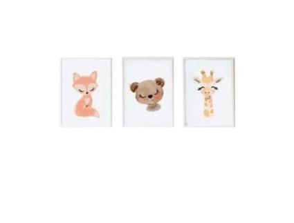 Conjunto de 3 Quadros CROCHETTS Multicolor Madeira Mdf 33 X 43 X 2 Cm Urso Girafa Raposa 3 Peças