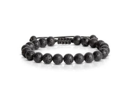 Pulseira Ajustável em Contas de Pedra Lava 8 Mm Pedras Preciosas Naturais Tamanho de 17 a 25 Cm para Homem e Mulher FOLKI