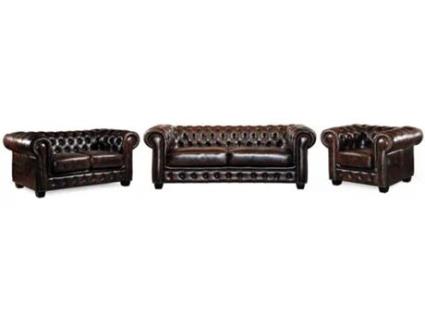Conjunto Sofá e Poltrona Fixo Brenton LINEA SOFA (Castanho Chocolate - Pele - 201x96x73 cm)