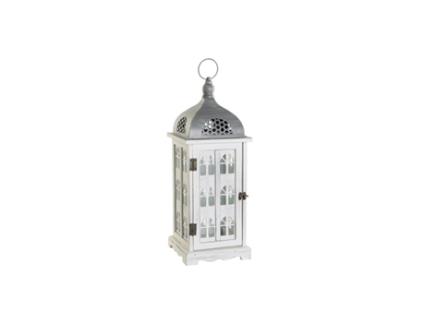 Lanterna Dkd Home Decor Acabamento Envelhecido Branco Cinzento Madeira Cristal Mediterrâneo 19 X 19 X 51 Cm