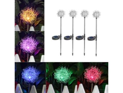 Conjunto de 4 Luzes de Jardim em Formato de Dente-De-Leão 10Cm Coloridas ZMDECQNA