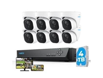 Kits de Vigilância REOLINK com 8X Câmaras Dome Poe de 8Mp e Nvr com 16 Canais e 4Tb Hdd