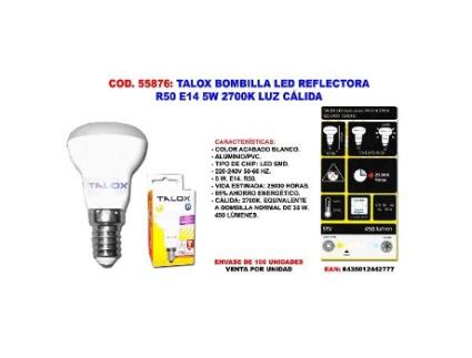 Talox bombilla led reflectora r50 e14 5w 2700k luz calida
