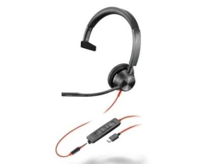 Auricular com Microfone POLY Blackwire 3315 (Preto - USB - USB-C - Jack 3.5 mm)