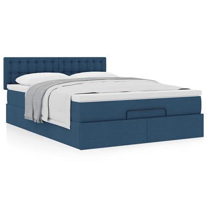 vidaXL Estrutura de cama otomana com colchão tecido azul 140x200cm