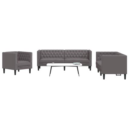 vidaXL 3 pcs conjunto de sofás chesterfield couro artificial cinzento