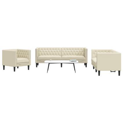 vidaXL 3 pcs conjunto de sofás chesterfield couro artificial creme