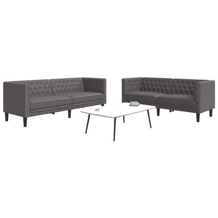 vidaXL 2 pcs conjunto de sofás chesterfield couro artificial cinzento