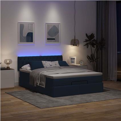 vidaXL Estrutura de cama otomana com colchão tecido azul 140x200cm