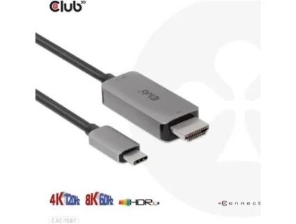Club3D CLUB 3D Cabo Adaptador Usb-C Masculino para Hdmi Masculino 3,0M Ativo Suporte para 4K 120 Hz Suporte para 8K