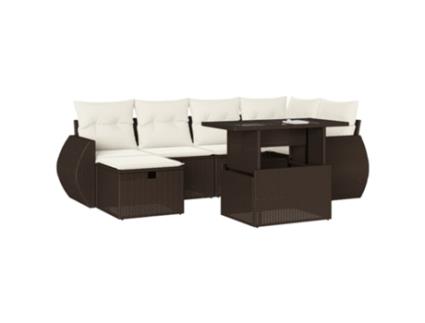 Conjunto 7 de sofás jardim c/ almofadões VIDAXL vime PE castanho