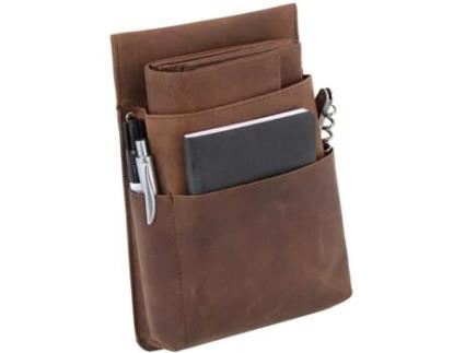 Bolsa de Cinto ALASSIO para Carteira de Garçom Couro de Caçador Marrom