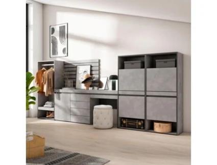 Sapateira 357X145X35 Cm para Quarto Dormitório Roupeiro Aberto Cómoda Tiras Deco. Madeira Toucador Cimento SKRAUT HOME