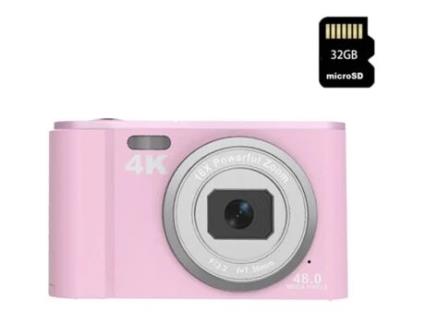 Câmara Digital das Crianças Compacta Dc303 4K 48Mp com Foco Automático Zoom 16X 2 8 Polegadas Display 32G-Rosa VIGA EUROPE