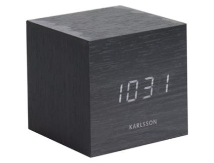 Relógio Despertador Folheado a Madeira KARLSSON Mini Cube Led
