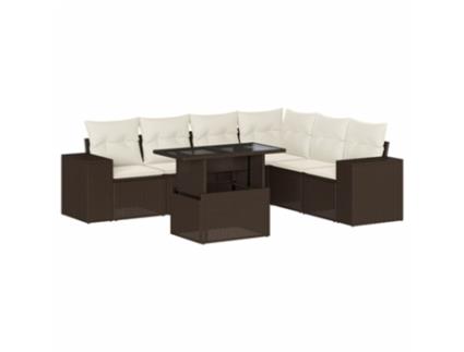 Conjunto 7 de sofás jardim c/ almofadões VIDAXL vime PE castanho