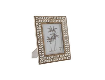 Moldura de Fotos HOME ESPRIT Branco Natural Cristal Madeira de mangueira Flor Índio 31,5 x 2 x 36,5 cm