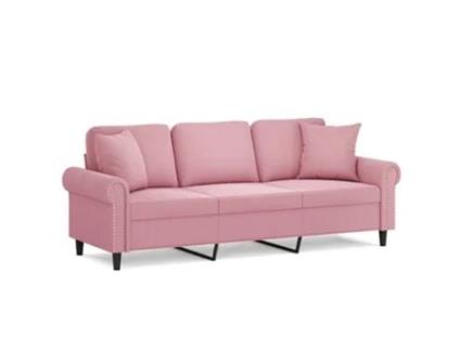 Sofá 3 lugares c/ almofadas decorativas VIDAXL veludo rosa (180 cm)