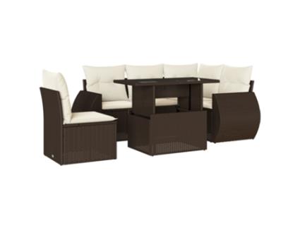 Conjunto 6 de sofás jardim c/ almofadões VIDAXL vime PE castanho