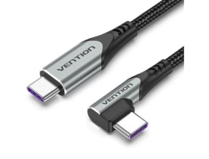 Cabo USB 2.0 Tipo-C 90º VENTION Takhf/ USB Tipo-C Macho USB Tipo-C Macho/ Até 100W/ 480Mbps/ 1M/ Cinza