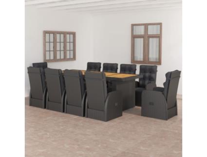 11 Pcs Conjunto Jantar Exterior com Almofadas Vime Pe Preto COMFORTXL