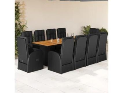 11 Pcs Conjunto de Jantar P/ Jardim com Almofadas Vime Pe Preto COMFORTXL