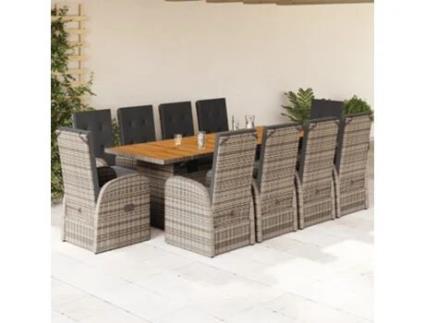 11 Pcs Conjunto Jantar P/ Jardim com Almofadas Vime Pe Cinzento COMFORTXL