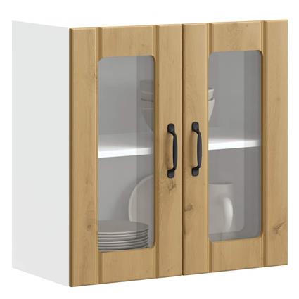 vidaXL Armário de parede cozinha porta vidro Lucca carvalho artesanal