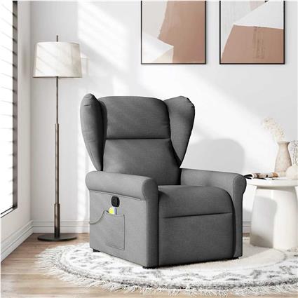 vidaXL Poltrona de massagens reclinável tecido cinzento-escuro