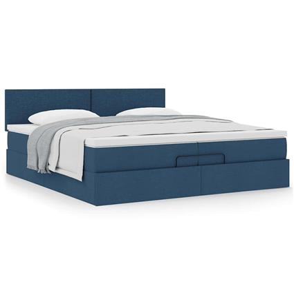 vidaXL Estrutura de cama otomana com colchão 200x200 cm tecido azul