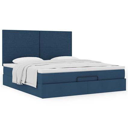 vidaXL Estrutura de cama otomana com tecido azul colchão 180x200cm