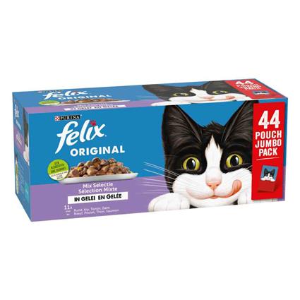 Felix Original Mix em gelatina 44 x 85 g - Mix (salmão, atum, carne de vaca, frango)