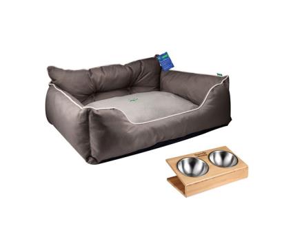 Cama para animais de estimação + comedouro duplo