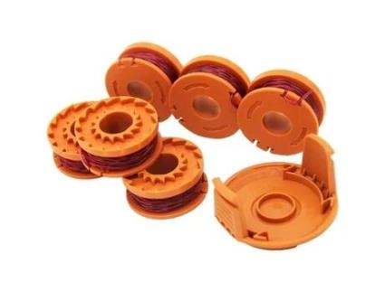 Conjunto de 6 Carretéis de Linha de Reposição para Aparador de Borda Worx Wa0010 Compatível com Worx Wg180 Wg163 Wa0010 com 1 Capa AQSACOKIYA