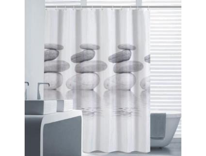 Cortina de Chuveiro LIFEWIT Cortina de Banheiro Impressa em Seixos Cortina de Banheiro À Prova D'Água com 12 Anéis de Gancho 180 * 180 Cm Cinza