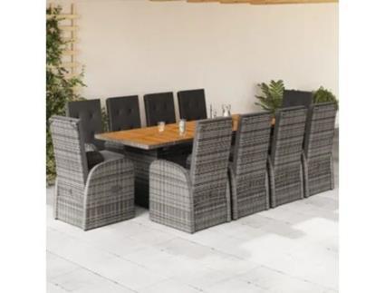 11 Pcs Conjunto Jantar P/ Jardim com Almofadas Vime Pe Cinzento COMFORTXL