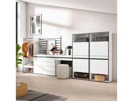 Sapateira 357X145X35 Cm para Quarto Dormitório Roupeiro Aberto Cómoda Tiras Deco. Madeira Toucador Branco SKRAUT HOME