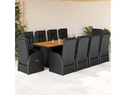 11 Pcs Conjunto de Jantar P/ Jardim com Almofadas Vime Pe Preto COMFORTXL