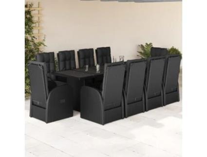 11 Pcs Conjunto de Jantar P/ Jardim com Almofadas Vime Pe Preto COMFORTXL