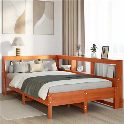 vidaXL Cama c/ estante sem colchão 120x190cm pinho maciço castanho-mel